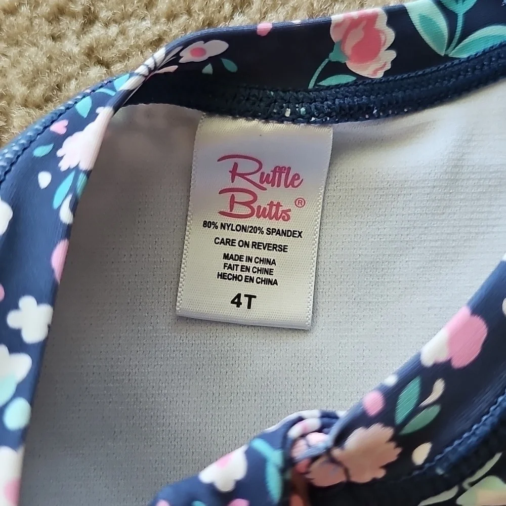 Ruffle Butts Floral One Piece Rashguard Swimsuit Size 4T